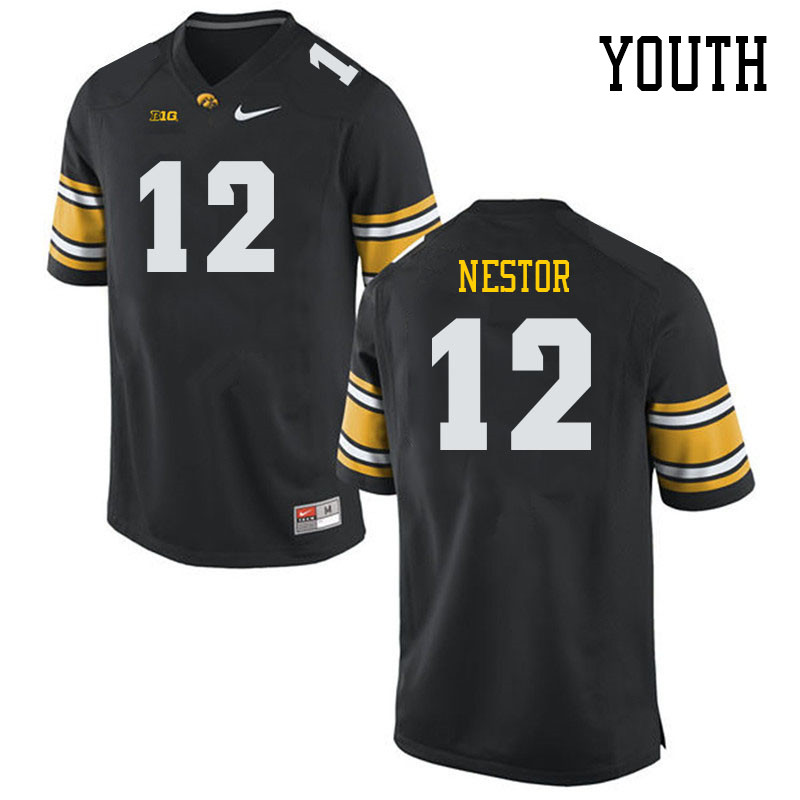 Youth #12 John Nestor Iowa Hawkeyes College Football Jerseys Stitched Sale-Black